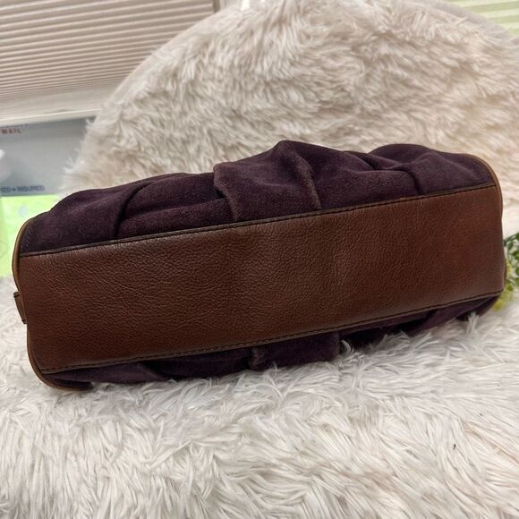 BANANA REPUBLIC Purple Suede Braided Leather Handle Zip Top Satchel Hand Bag - Picture 5 of 10